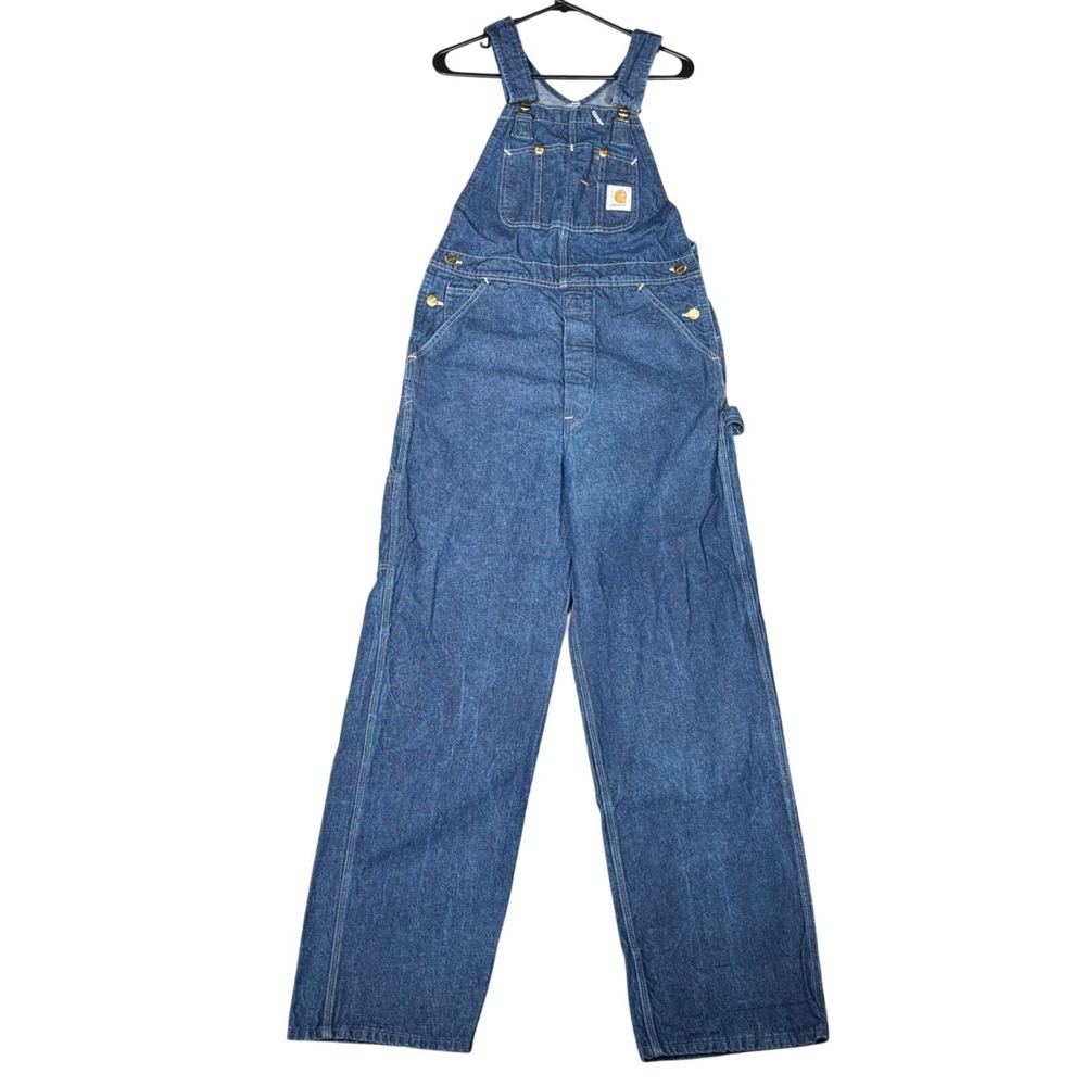 Carhartt Denim Bib Overalls Mens 34x33 Blue Workwear Carpenter Dungarees R08